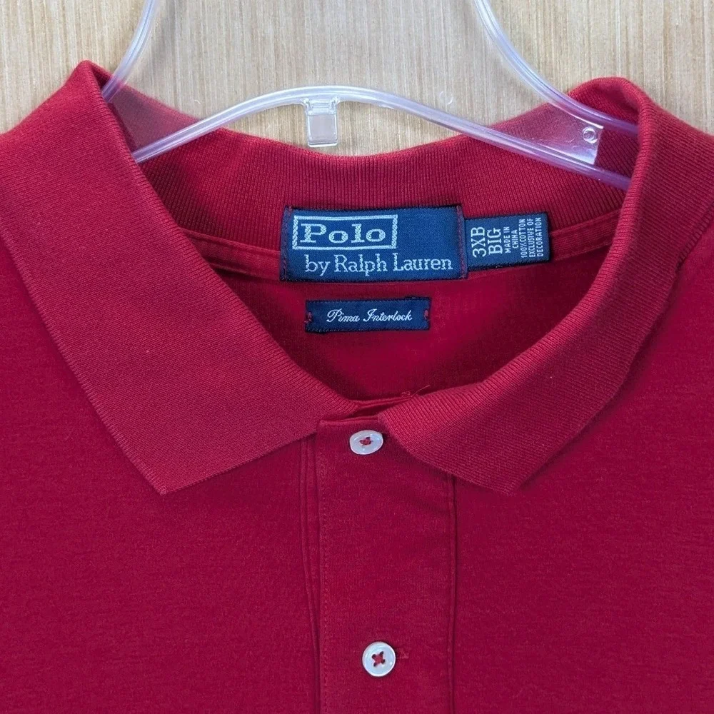 Polo Ralph Lauren Mens 3XB Big Red Pima Interlock Short Sleeve Polo Shirt Logo
